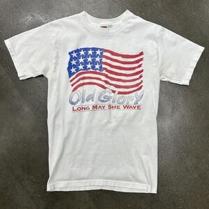Vintage Old Glory Shirt Mens Medium White American Flag USA Graphic 90s